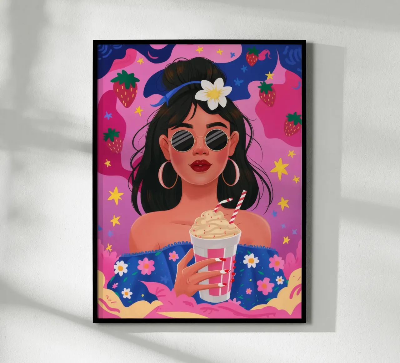 Sorso di delizia floreale poster con telaio in legno da Petal Canvas
