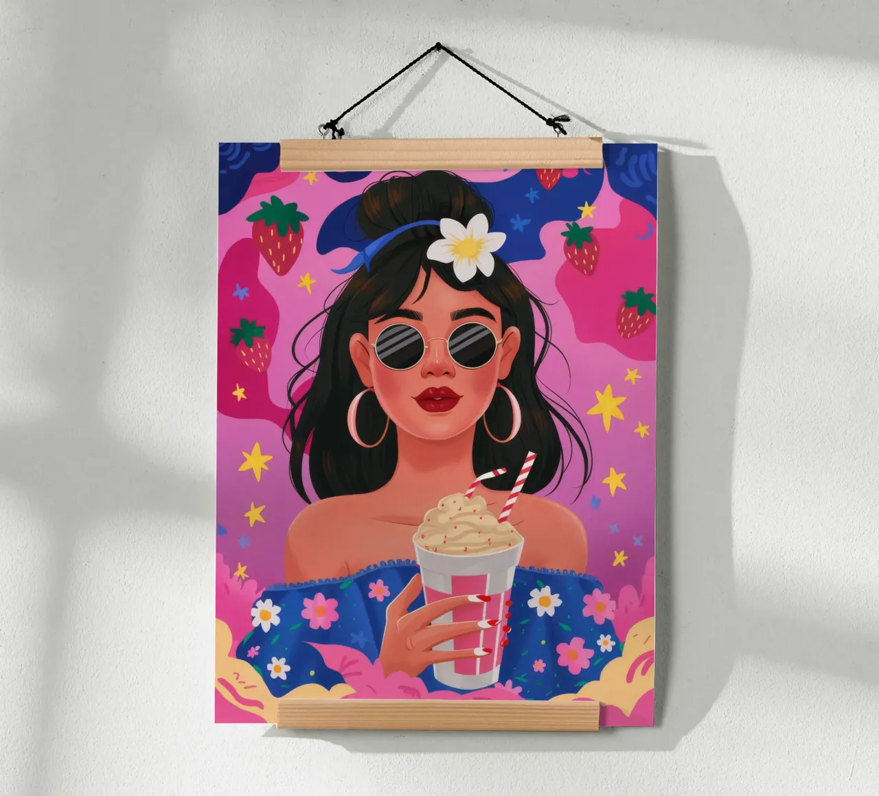 Sorso di delizia floreale poster con telaio in legno da Petal Canvas