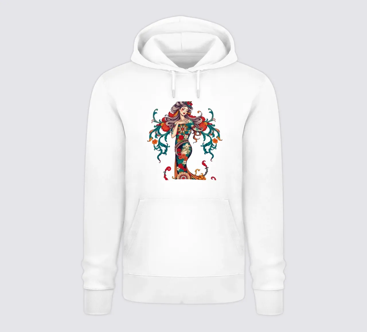 donna adornata con motivi floreali che mostrano un design intricato felpa con cappuccio da DesignDoodle