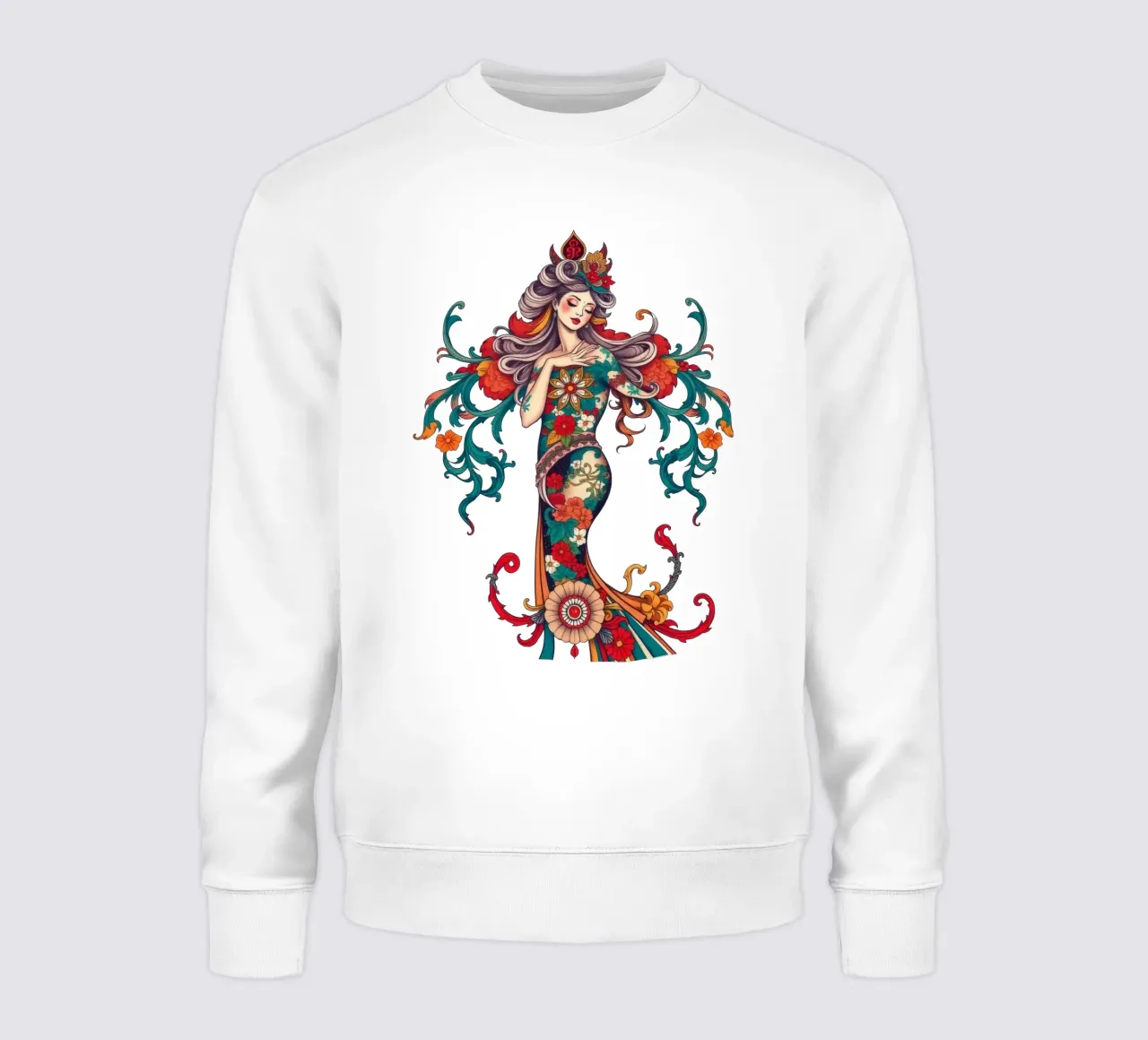 donna adornata con motivi floreali che mostrano un design intricato felpa da DesignDoodle