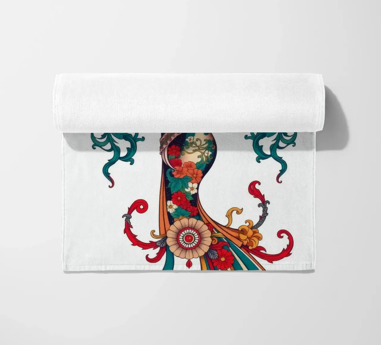 donna adornata con motivi floreali che mostrano un design intricato telo mare da DesignDoodle
