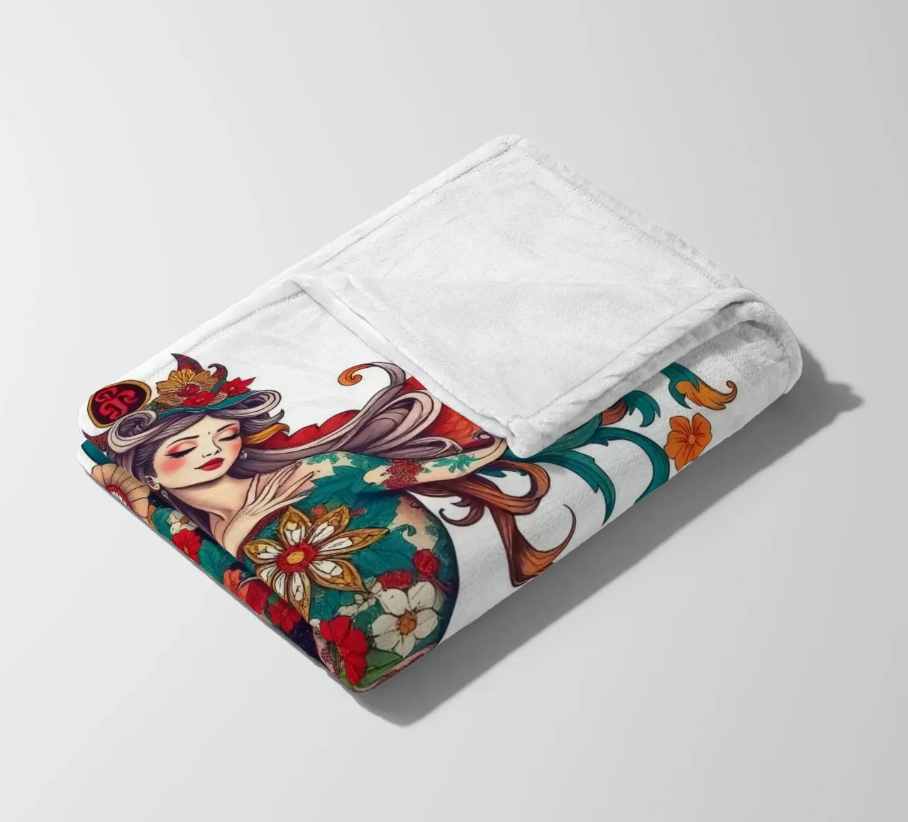 donna adornata con motivi floreali che mostrano un design intricato coperta in pile da DesignDoodle