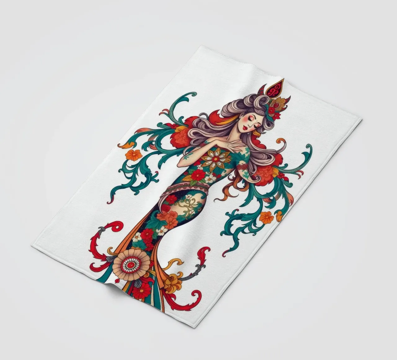 donna adornata con motivi floreali che mostrano un design intricato coperta in pile da DesignDoodle