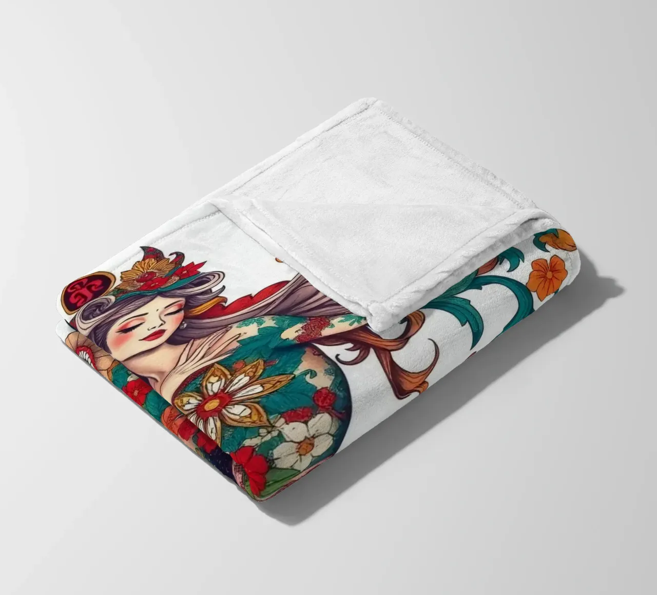 donna adornata con motivi floreali che mostrano un design intricato coperta in pile da DesignDoodle