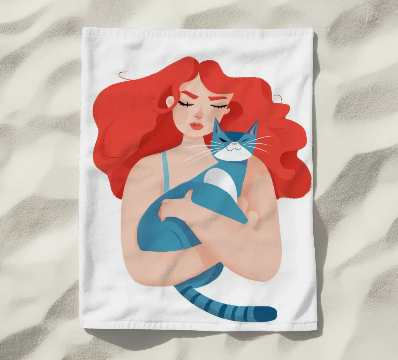 Abbraccio di affetto felino telo mare da Petal Canvas
