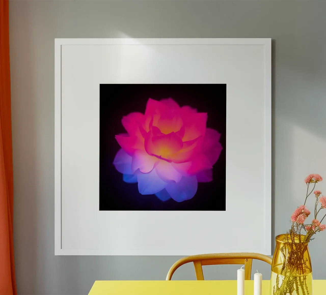 Fleur de lotus colorée et lumineuse dans l'obscurité poster de DesignDoodle