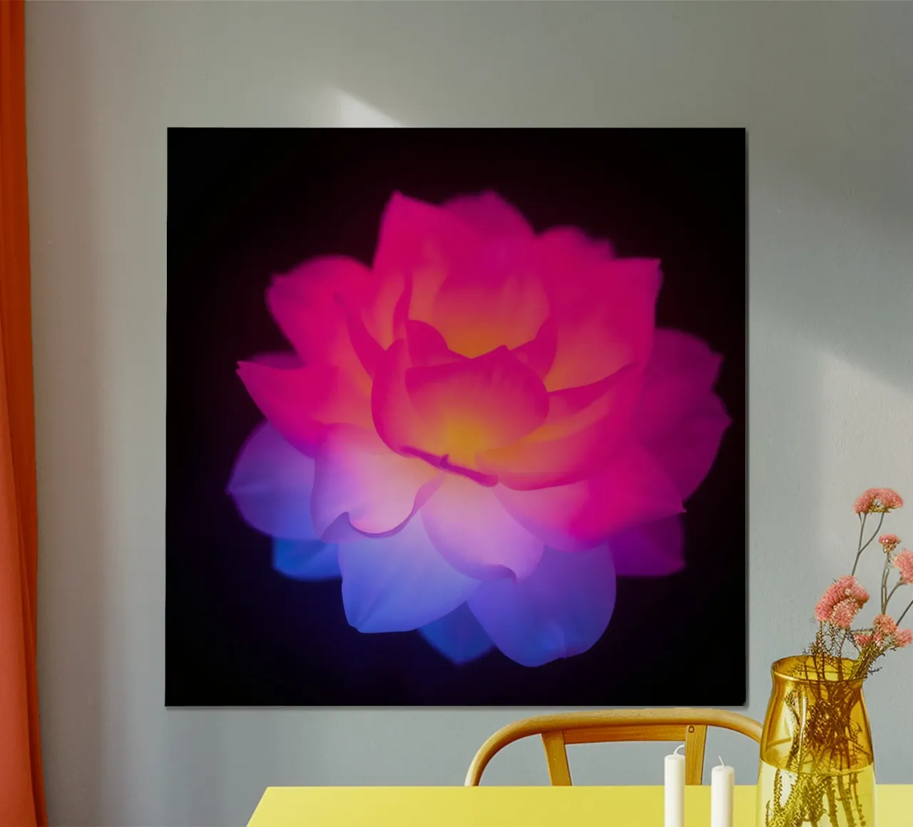 Fleur de lotus colorée et lumineuse dans l'obscurité poster de DesignDoodle