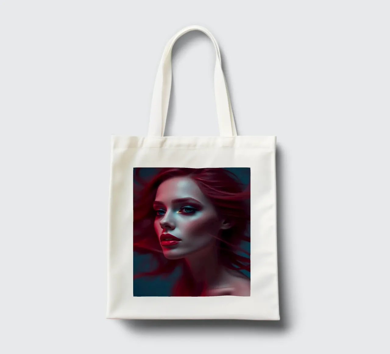 Donna dai capelli rossi con lineamenti marcati e capigliatura fluente in borsa in juta da DesignDoodle