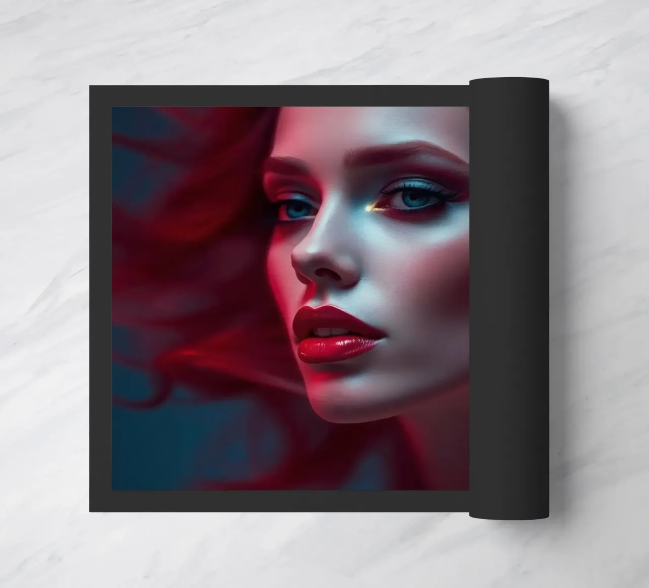 Donna dai capelli rossi con lineamenti marcati e capigliatura fluente in zerbino da DesignDoodle