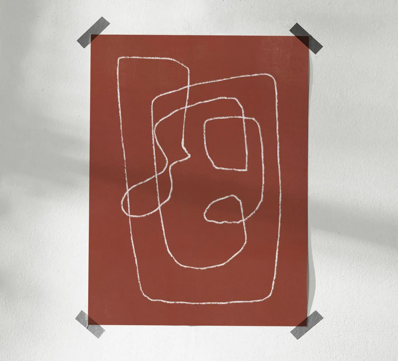 Dessin au trait abstrait - Mère et bébé poster avec cadre en bois de Little Dean