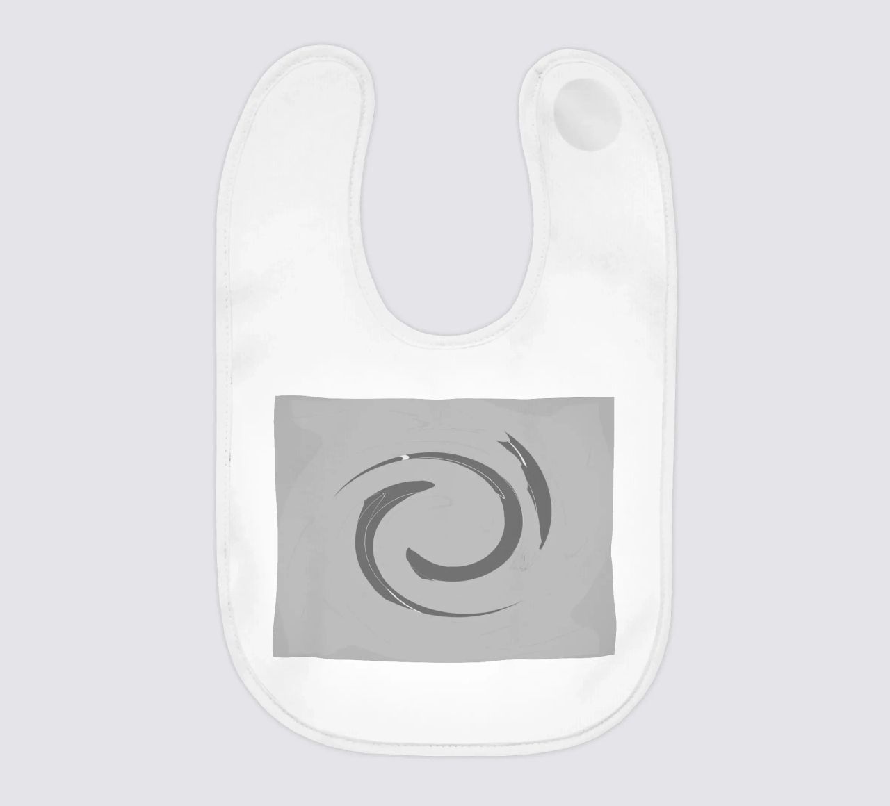 Abstract dynamic round patterns in grey baby bib by Something for you