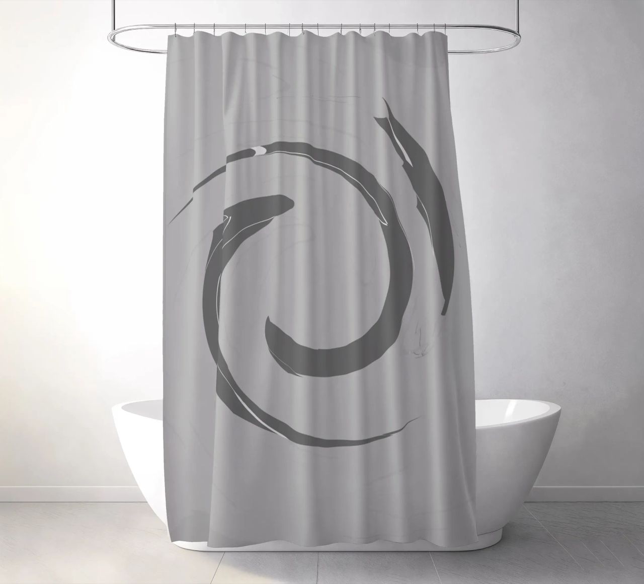 Abstract dynamic round patterns in grey shower curtain by Something for you