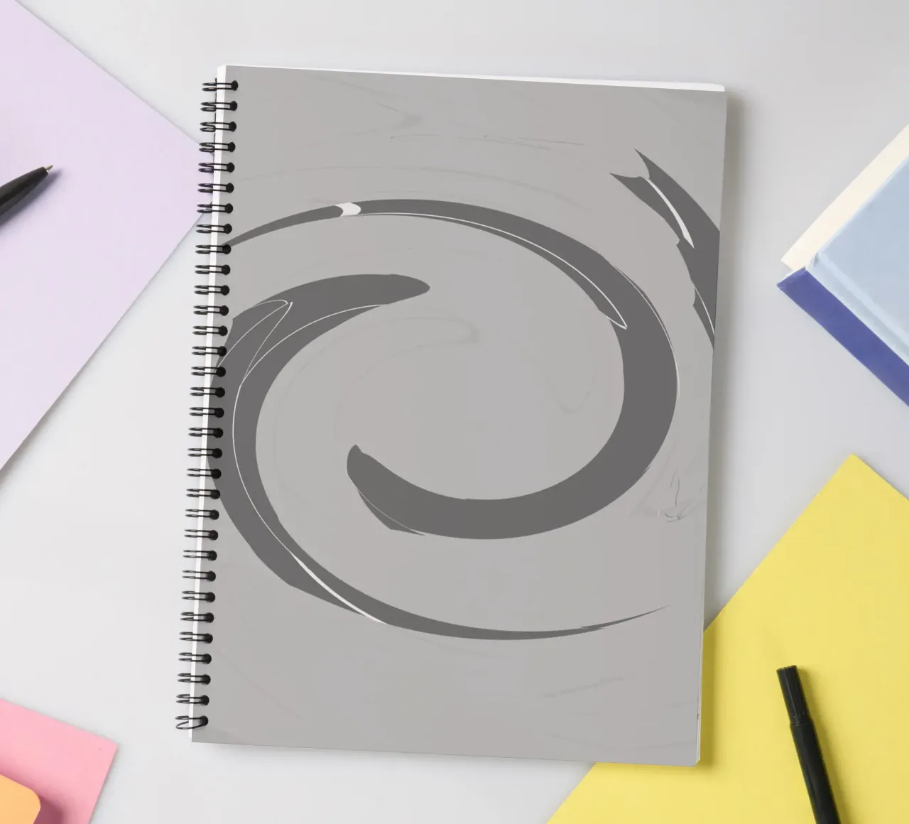 Abstract dynamic round patterns in grey spiral notebook by Something for you