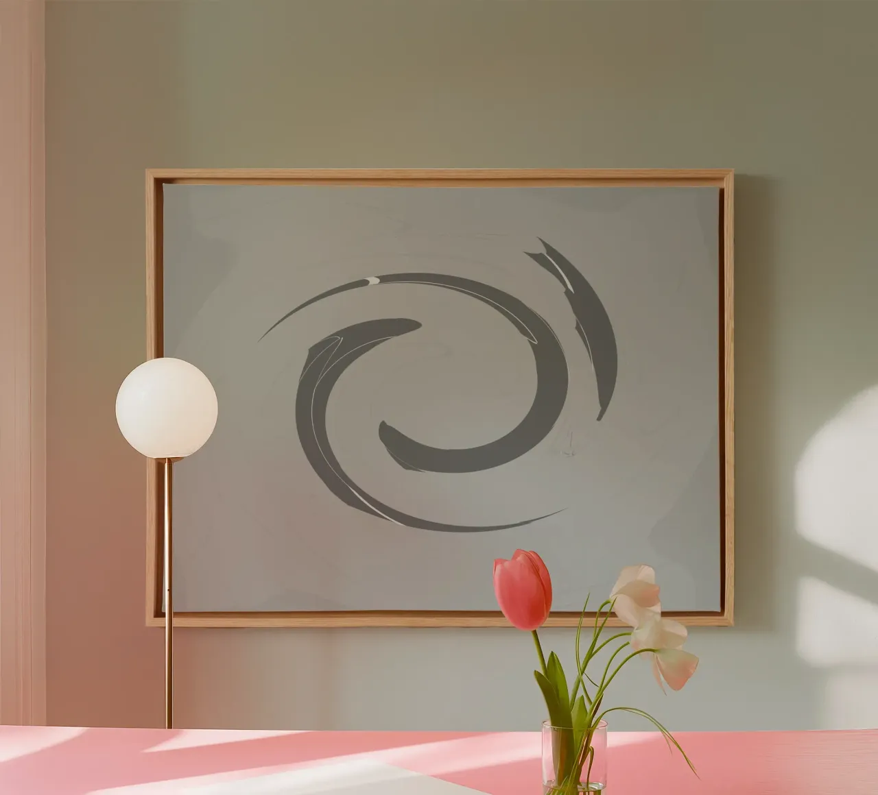 Abstract dynamic round patterns in grey canvas with Floater frame by Something for you