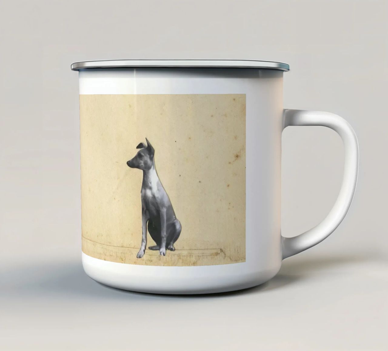 Whippet meraviglioso tazza in smalto da Cassia Beck Collage