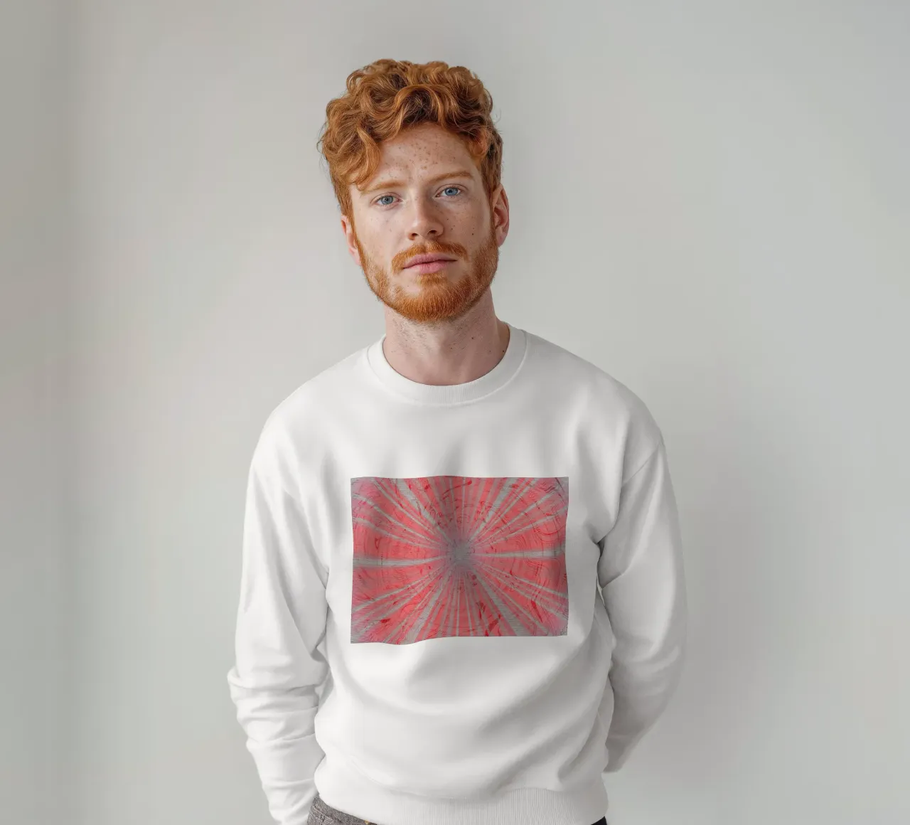 Abstract dynamisch patroon in de kleuren grijs en rood sweatshirt van Something for you