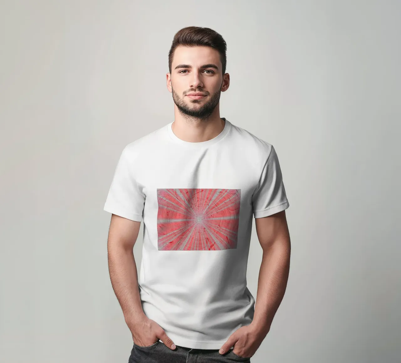 Motivo dinamico astratto nei colori grigio e rosso t-shirt da Something for you