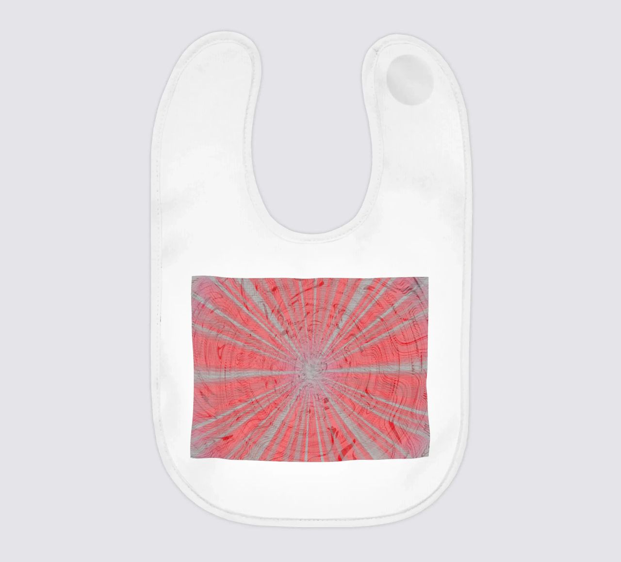Abstract dynamic pattern in the colours grey and red baby bib by Something for you