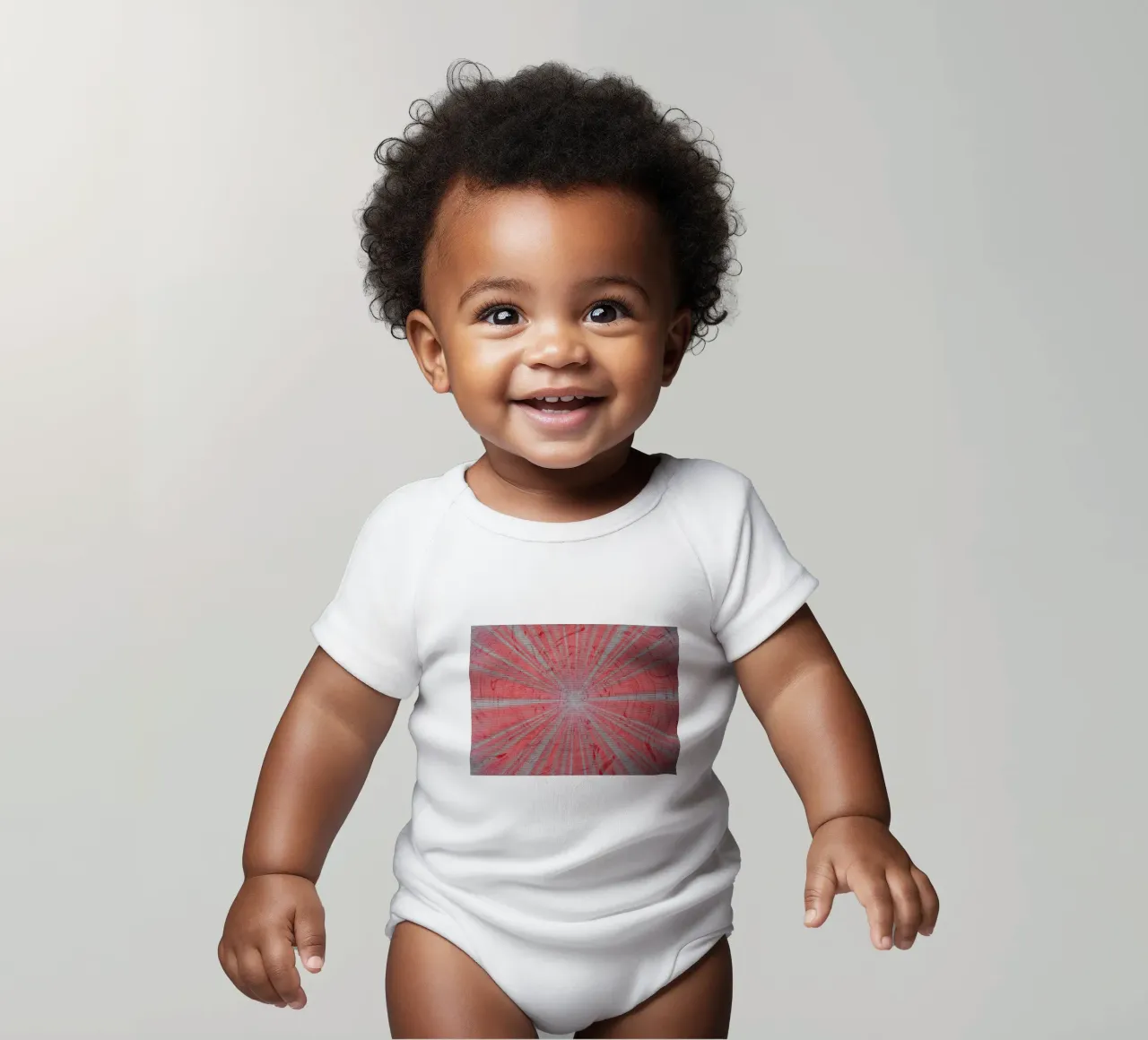 Abstract dynamisch patroon in de kleuren grijs en rood babyrompertje korte mouwen van Something for you