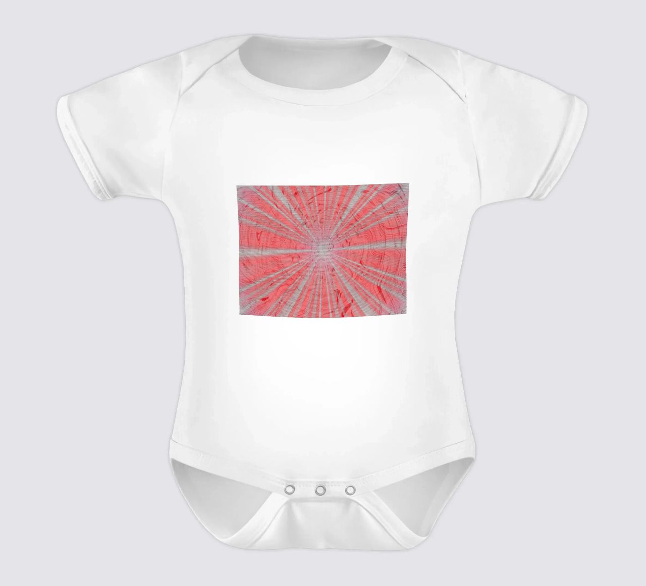 Abstract dynamic pattern in the colours grey and red short-sleeve baby romper by Something for you