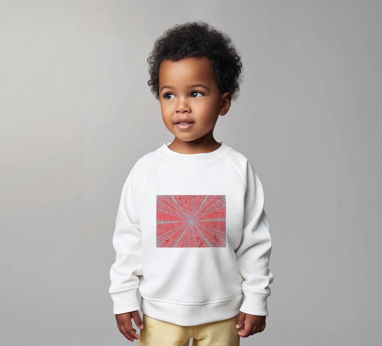 Abstract dynamic pattern in the colours grey and red baby sweatshirt by Something for you