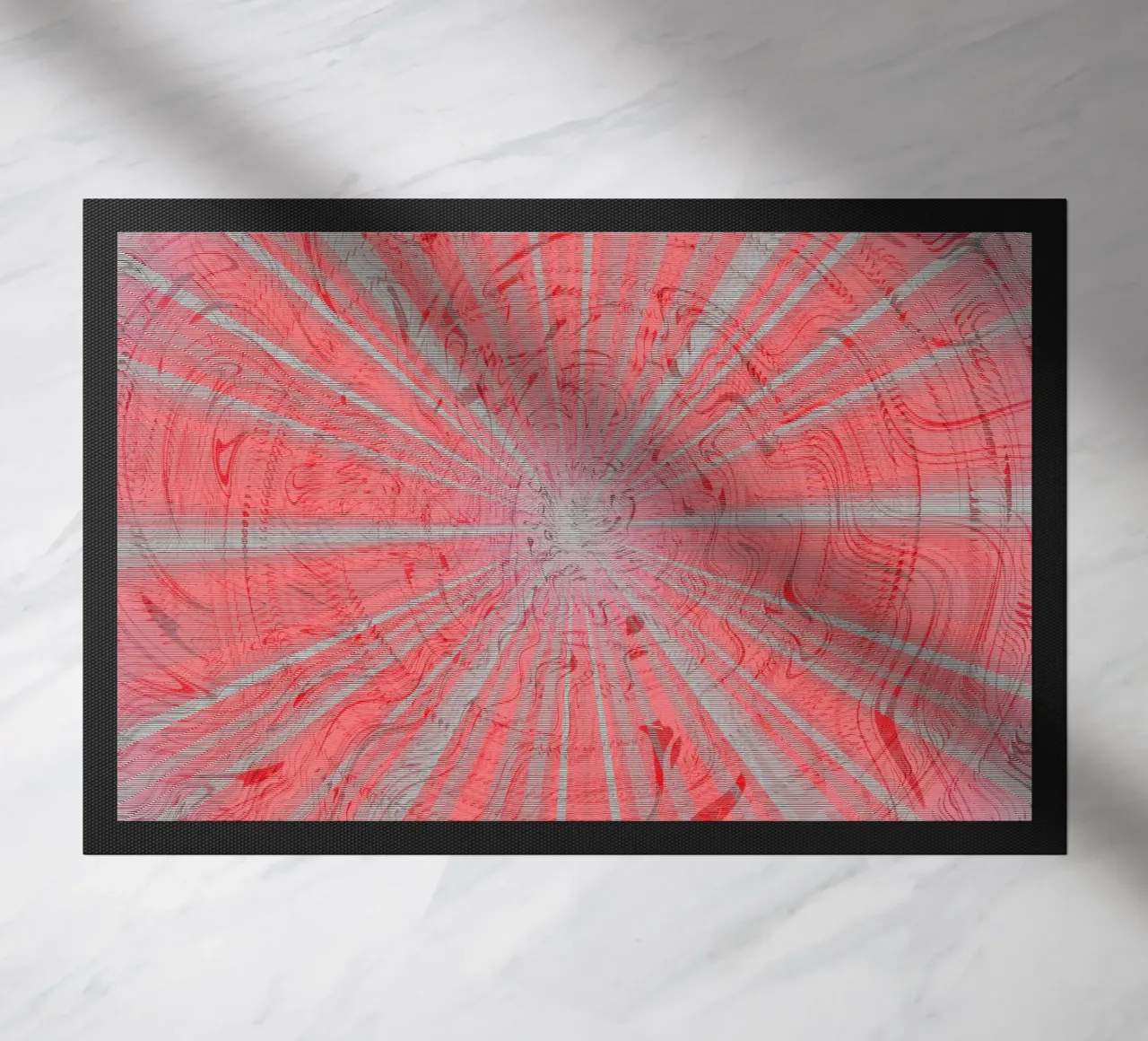 Abstract dynamic pattern in the colours grey and red doormat by Something for you