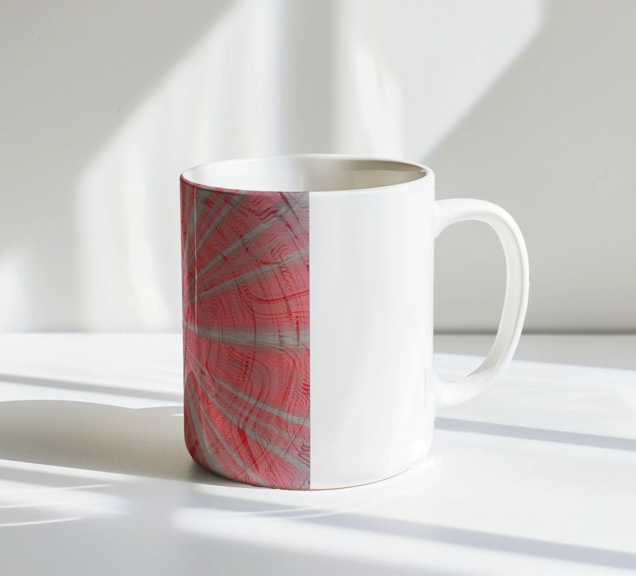 Abstract dynamic pattern in the colours grey and red ceramic mug by Something for you