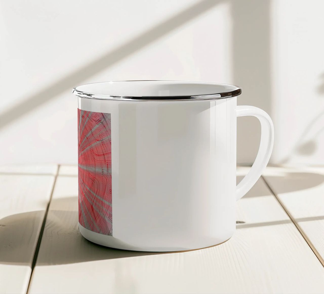 Abstract dynamic pattern in the colours grey and red enamel mug by Something for you