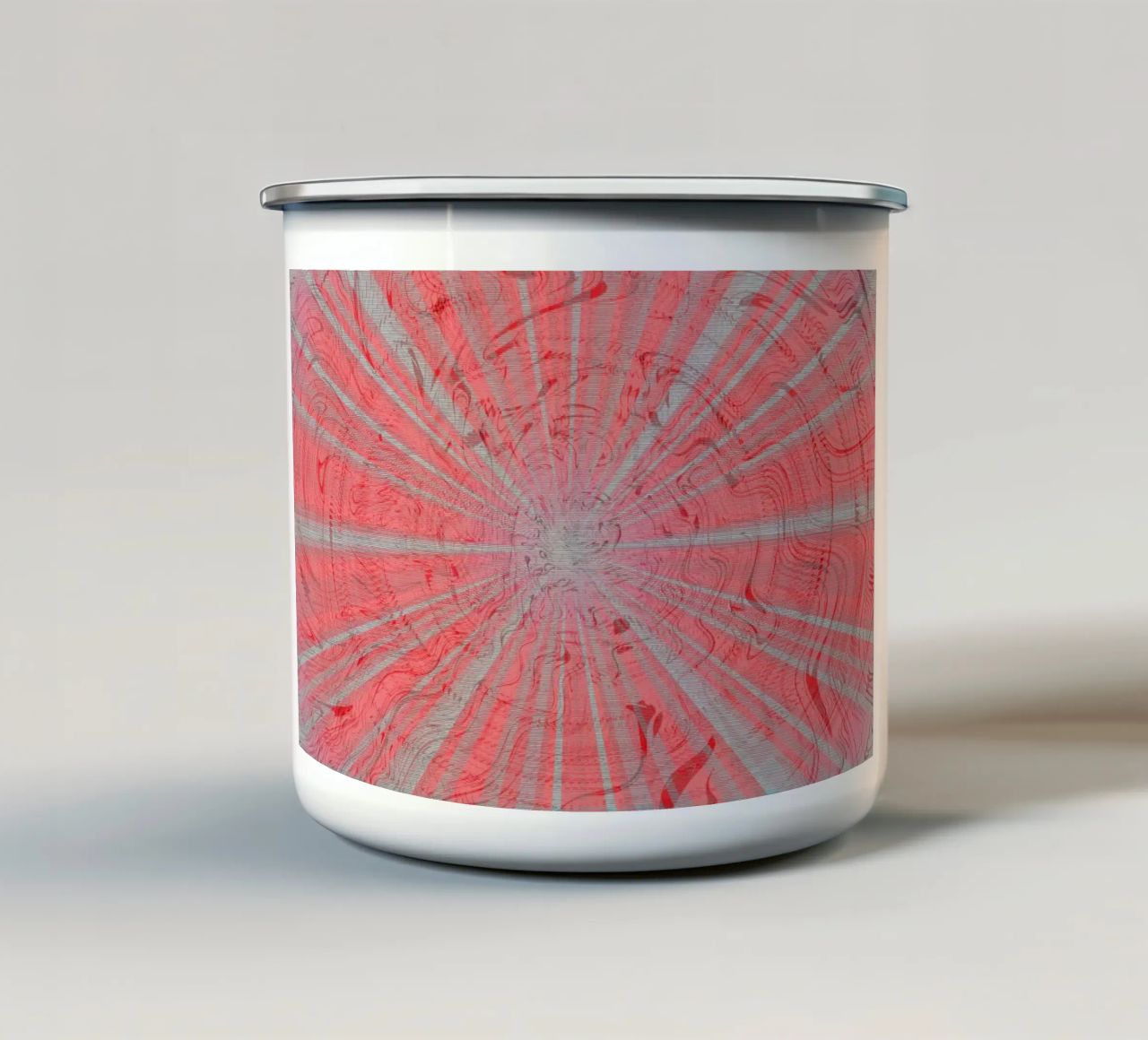 Abstract dynamic pattern in the colours grey and red enamel mug by Something for you