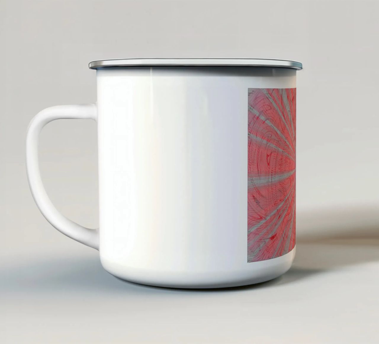 Abstract dynamic pattern in the colours grey and red enamel mug by Something for you