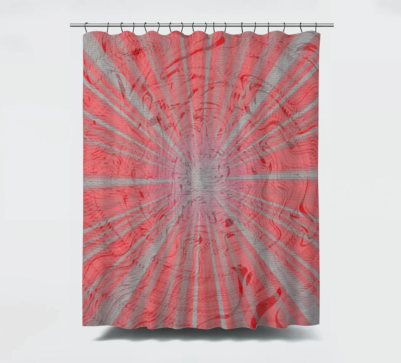 Abstract dynamic pattern in the colours grey and red shower curtain by Something for you