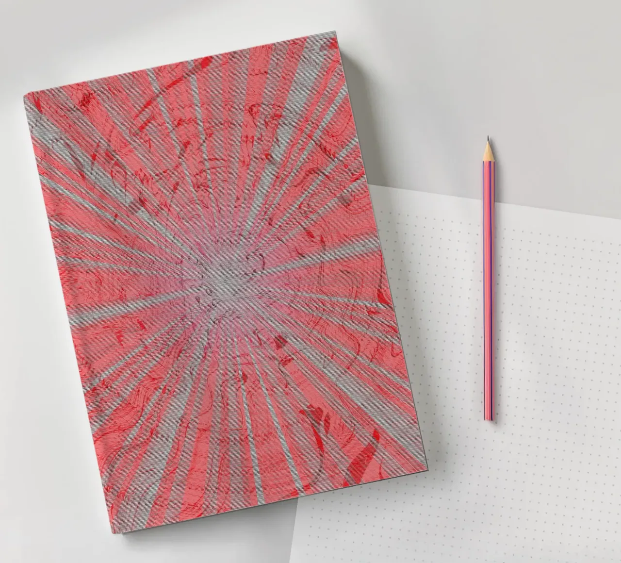 Abstraktess dynamisches Muster in den Farben Grau und Rot Notizbuch von Something for you