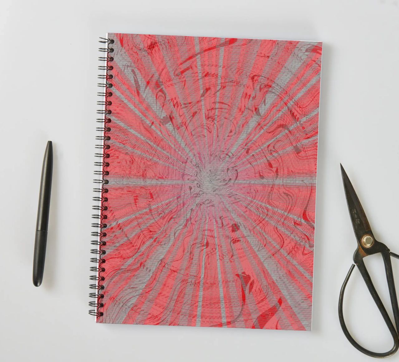 Abstract dynamic pattern in the colours grey and red spiral notebook by Something for you