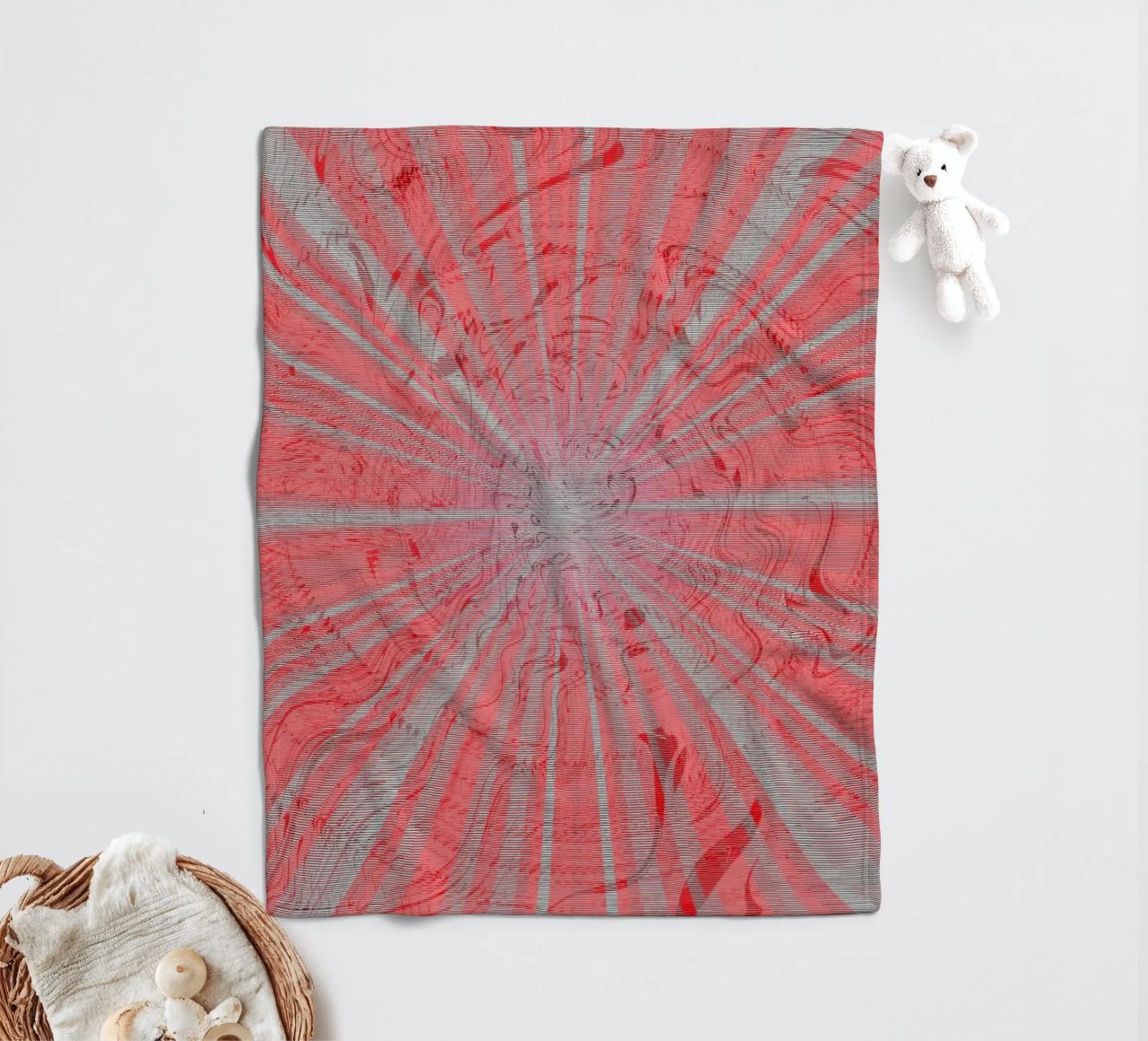 Abstract dynamic pattern in the colours grey and red fleece blanket by Something for you