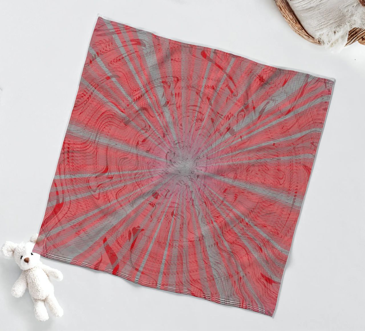 Abstract dynamic pattern in the colours grey and red fleece blanket by Something for you