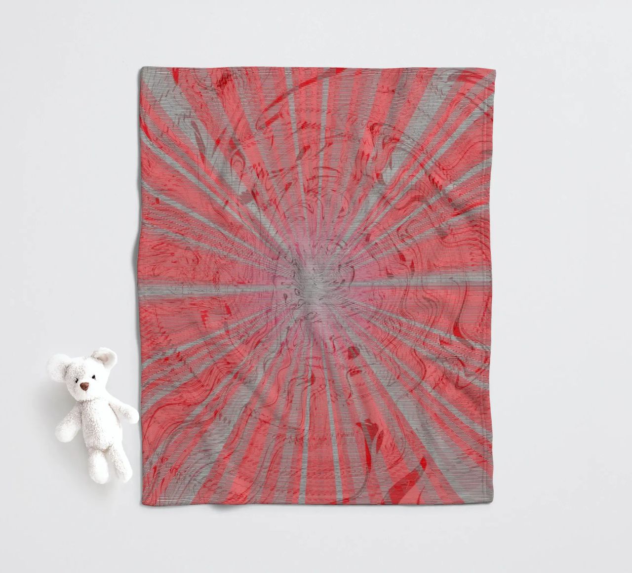 Abstract dynamic pattern in the colours grey and red fleece blanket by Something for you