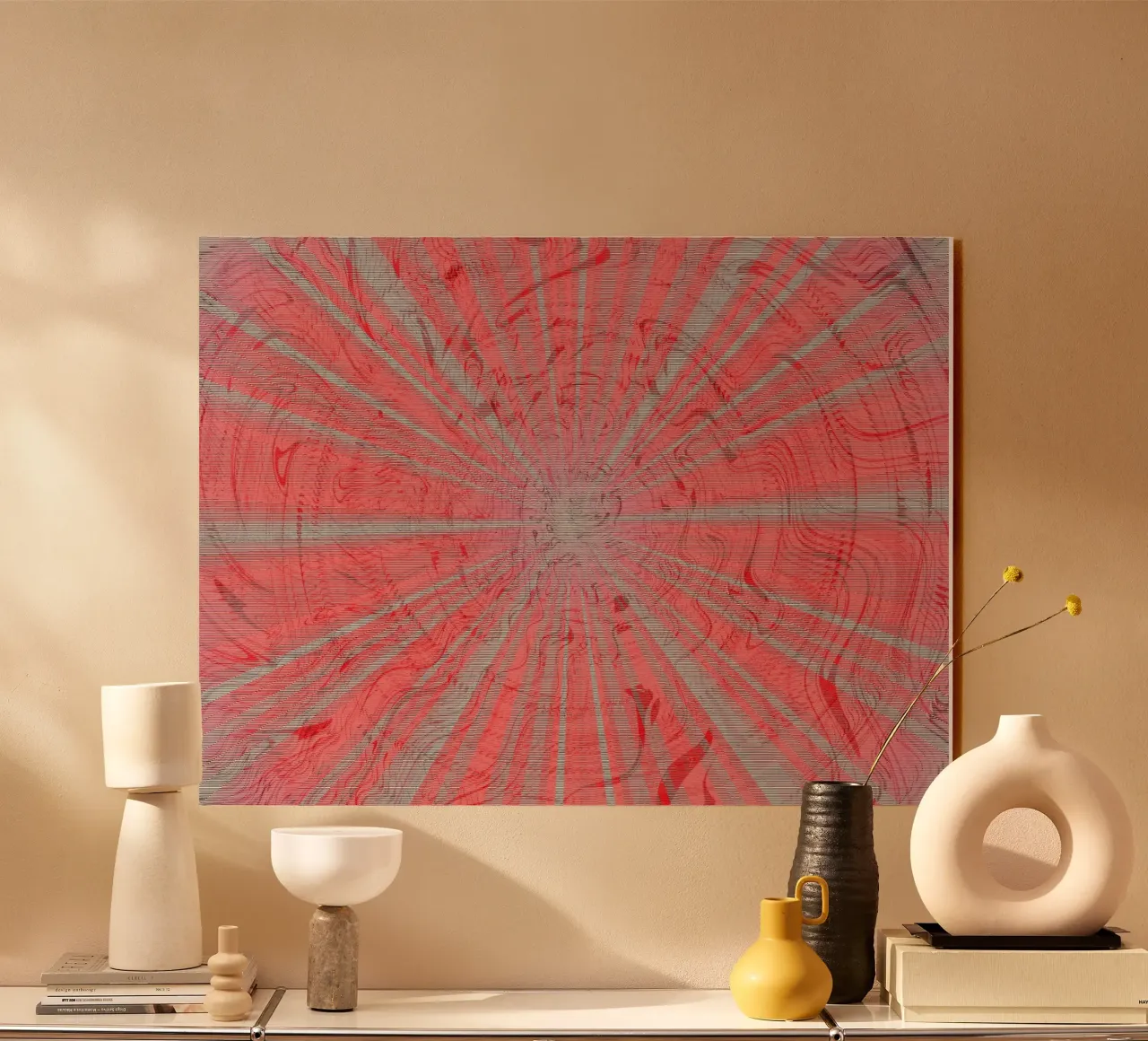 Abstract dynamic pattern in the colours grey and red acrylic glass by Something for you