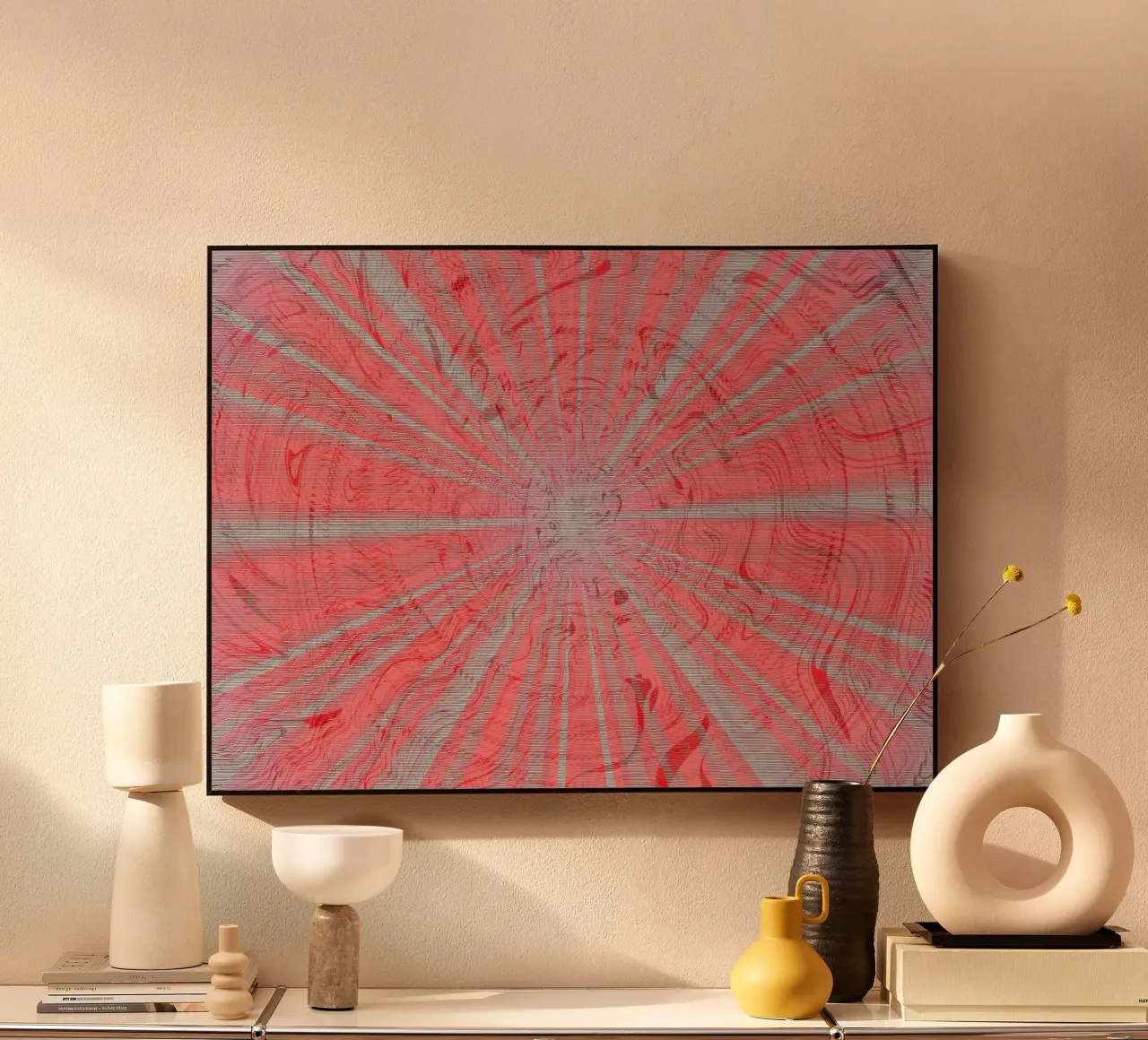 Abstract dynamic pattern in the colours grey and red alu-dibond by Something for you