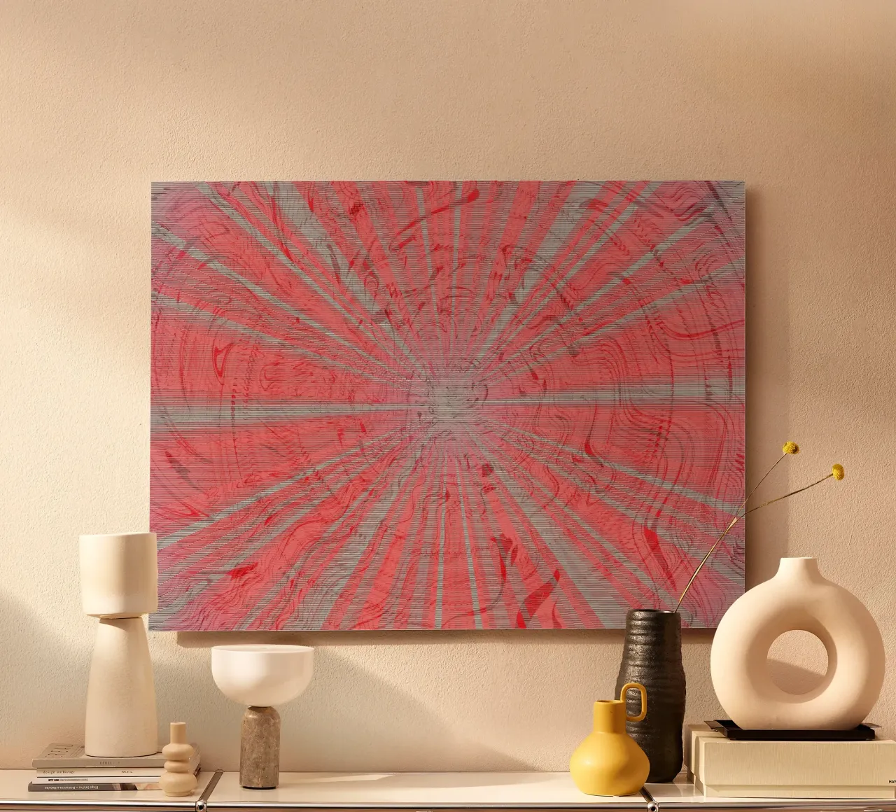 Abstract dynamic pattern in the colours grey and red alu-dibond by Something for you