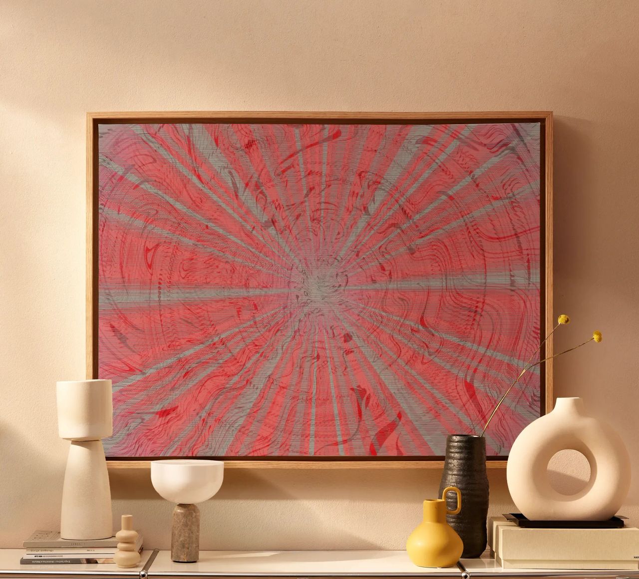 Abstraktess dynamisches Muster in den Farben Grau und Rot Leinwand von Something for you