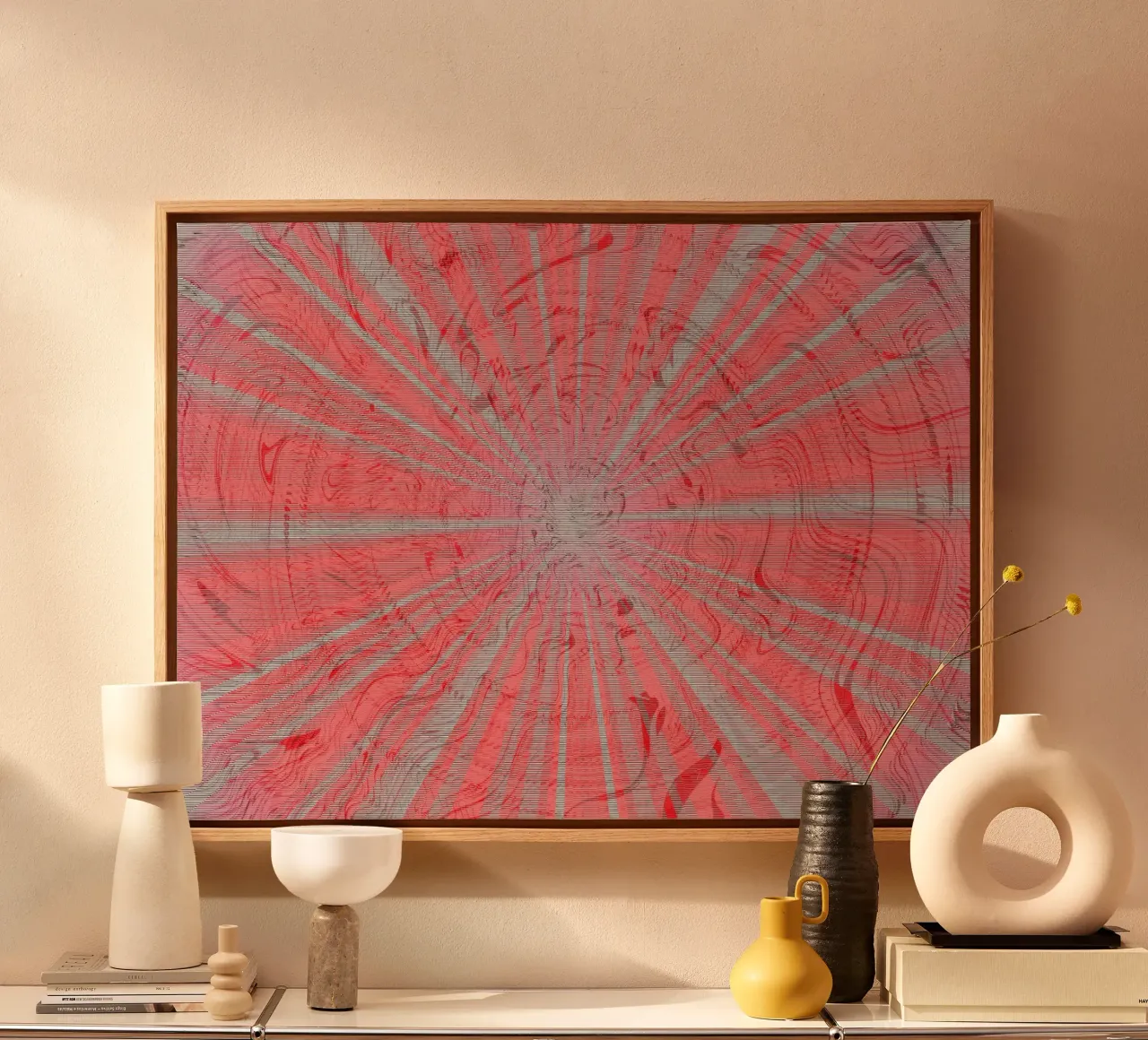 Abstraktess dynamisches Muster in den Farben Grau und Rot Leinwand von Something for you