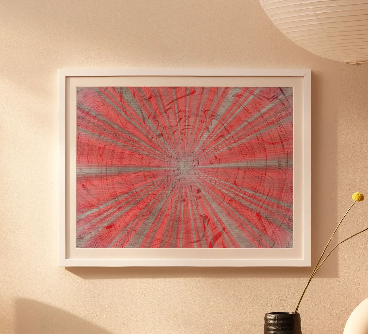 Abstract dynamic pattern in the colours grey and red hahnemühle by Something for you