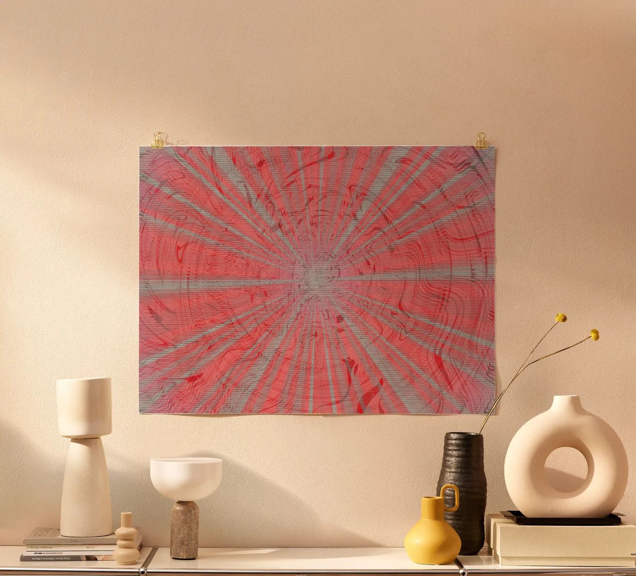 Abstract dynamic pattern in the colours grey and red hahnemühle by Something for you