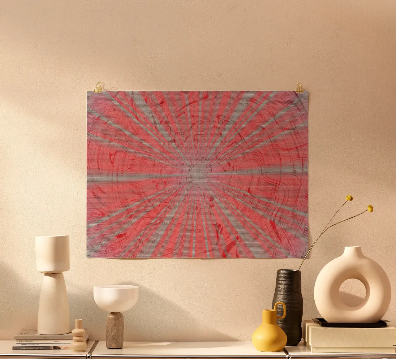 Motif dynamique abstrait dans les couleurs gris et rouge poster de Something for you