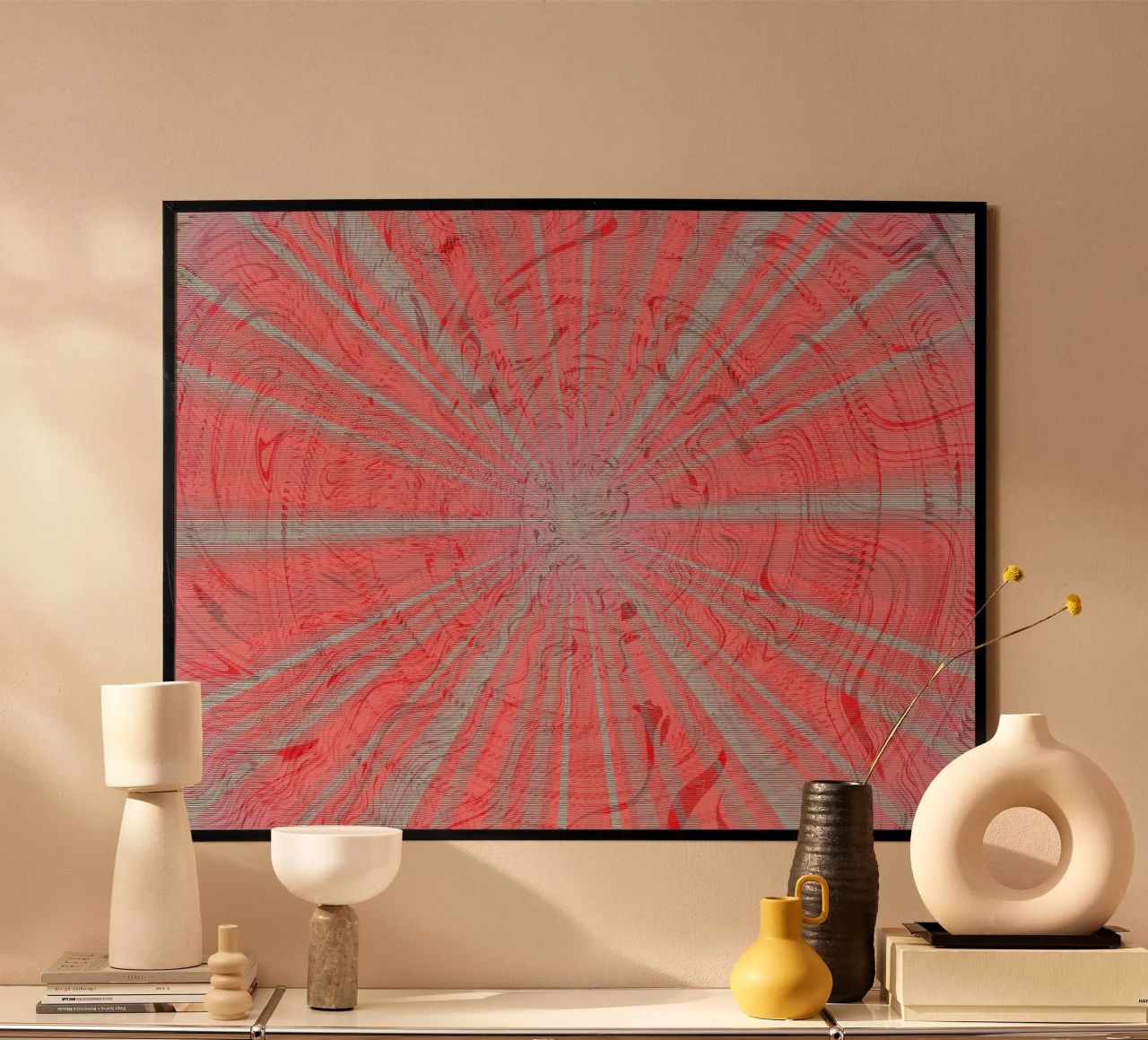 Abstract dynamic pattern in the colours grey and red hahnemühle by Something for you