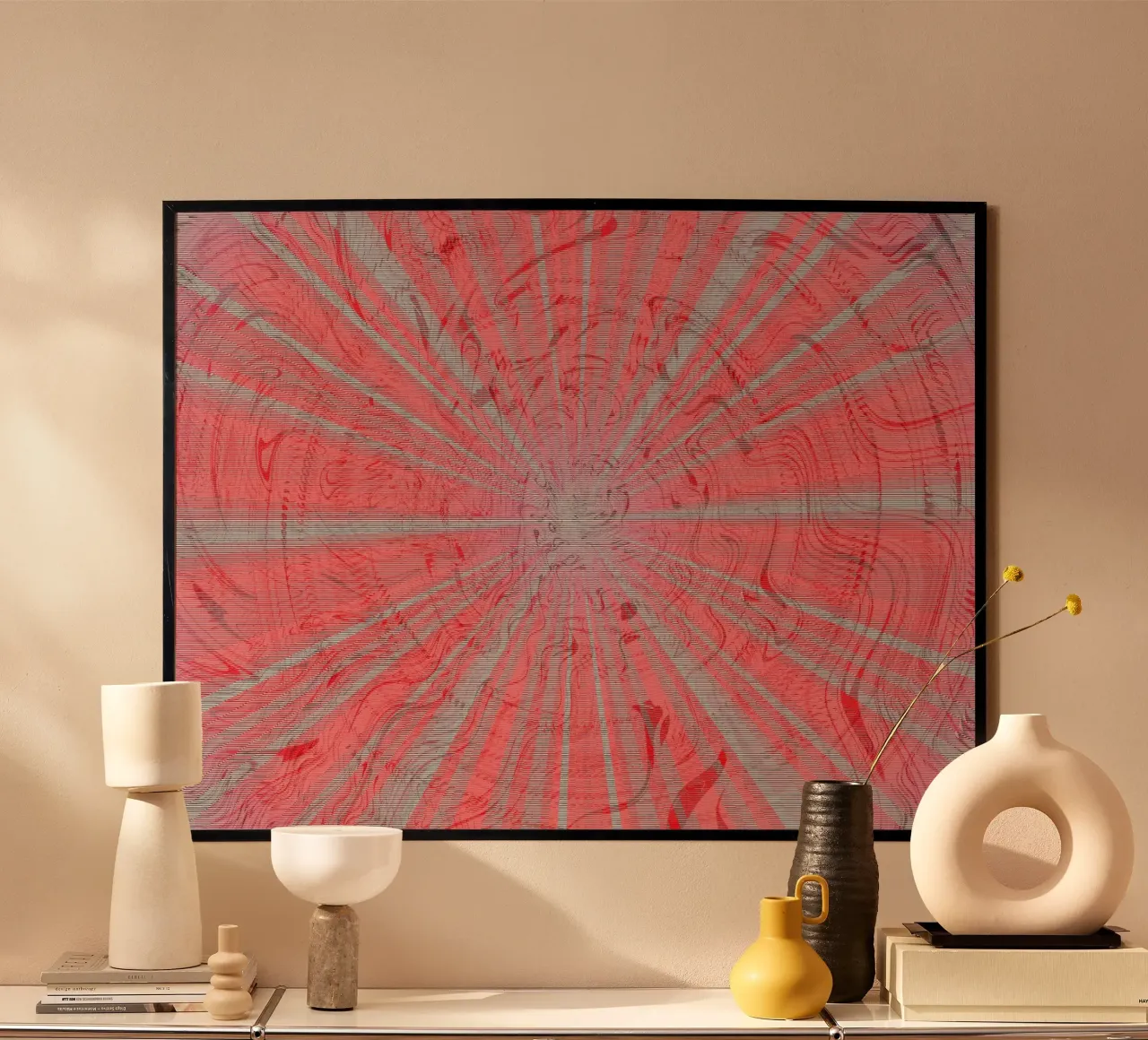 Motif dynamique abstrait dans les couleurs gris et rouge poster de Something for you