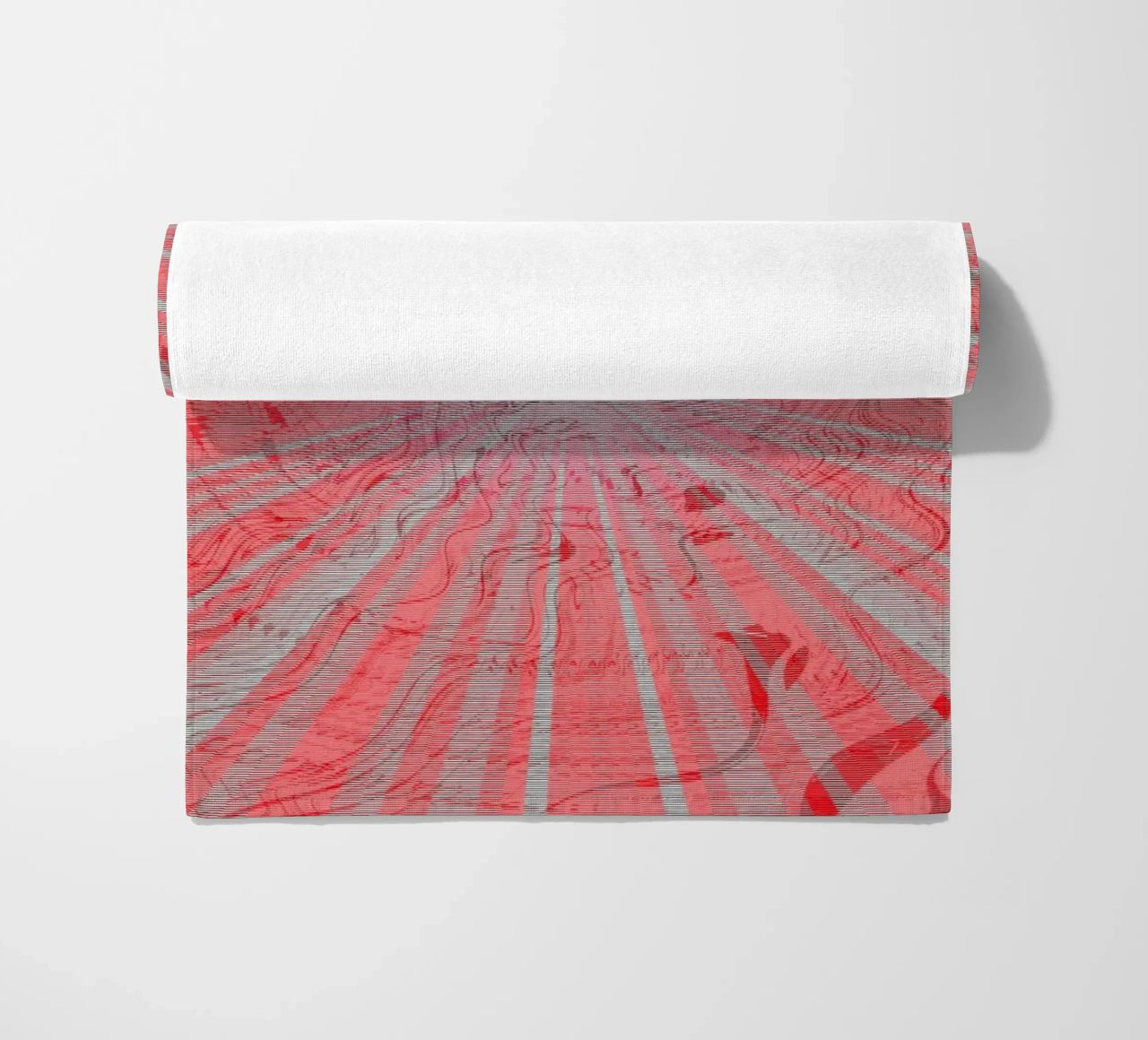 Abstract dynamic pattern in the colours grey and red beach towel by Something for you