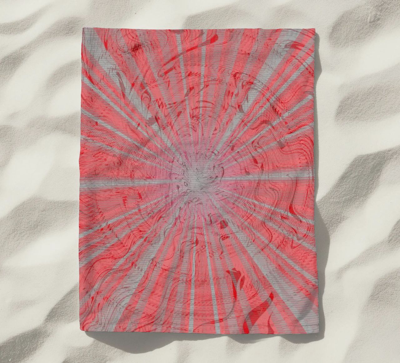 Abstract dynamic pattern in the colours grey and red beach towel by Something for you