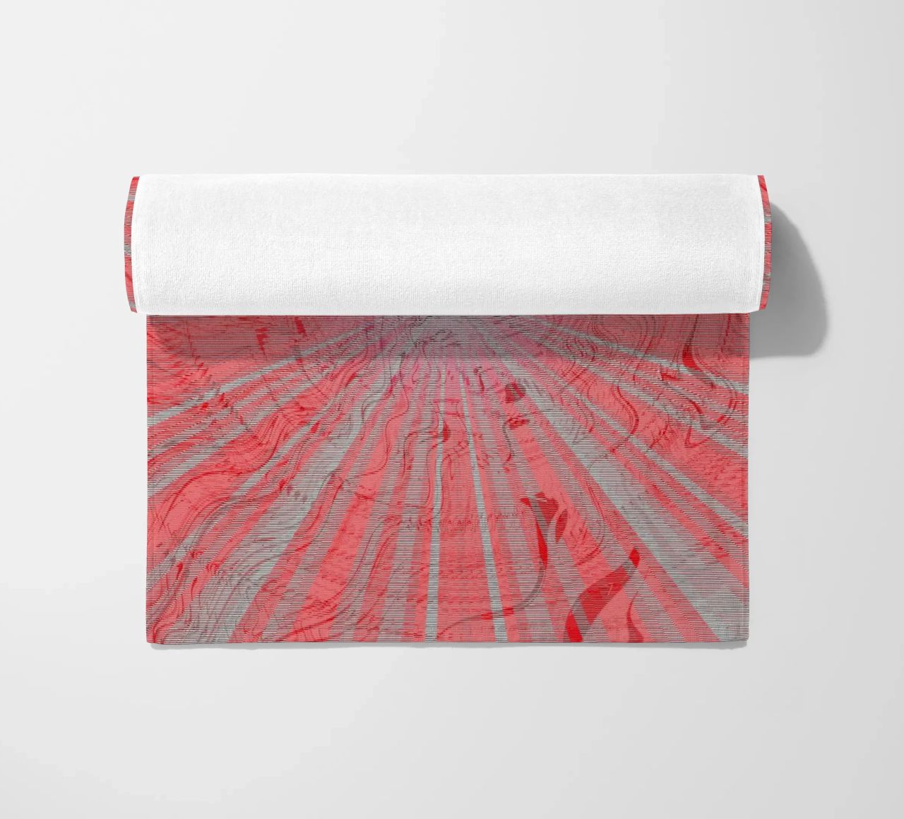 Abstract dynamic pattern in the colours grey and red beach towel by Something for you