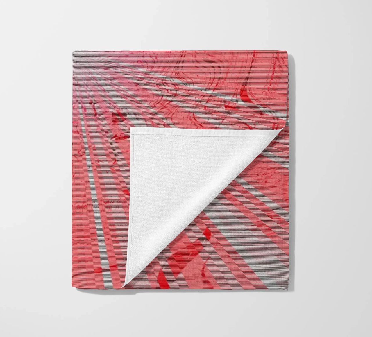 Abstract dynamic pattern in the colours grey and red beach towel by Something for you